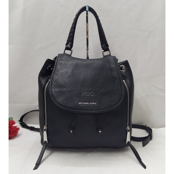 Michael Kors Handbags - Michael Kors Viv Black Pebbled Leather Top Handle Drawstring Zipper Backpack